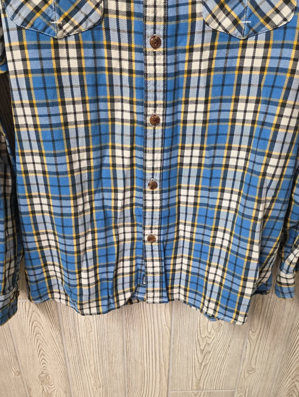 The North Face Blue/White/Yellow Plaid Flannel Button Up Shirt Mens Size Large